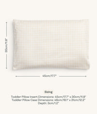 Sizing dimensions for ergoPouch Organic Toddler Pillow Case Caramel Grid