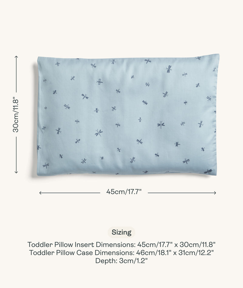 Sizing dimensions for ergoPouch Organic Toddler Pillow Case Dragonflies