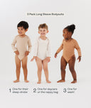 Bodywear Long Sleeve Bodysuit 3Pack