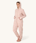 Adult Sleep Onesie Daisies hood on