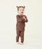 Toddler standing and clapping while wearing a brown long-sleeve pyjama set with matching pants, designed for everyday comfort
