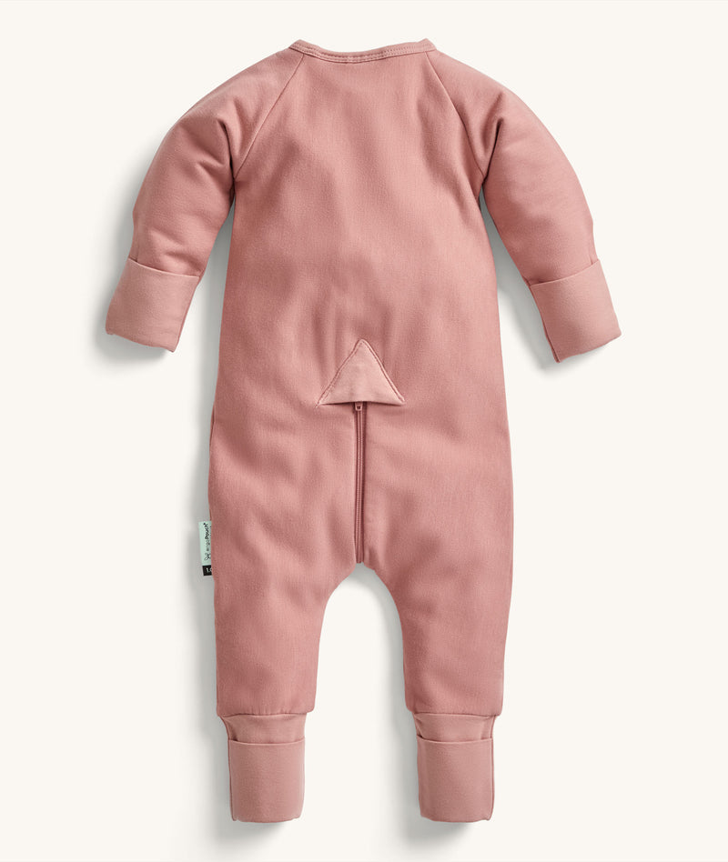 Back view of the ergoPouch Long Sleeve Layer in Rose, featuring a unique zip system for easy nappy changes.