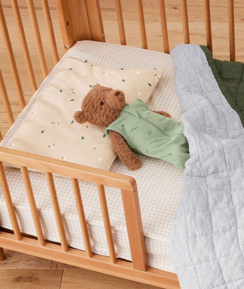 Bedding Toddlerbed Caramelgrid Foreststripes Doll Angle