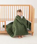 Quilted Coverlet 3.5 TOG Hunter Stripe wrapped around preschooler