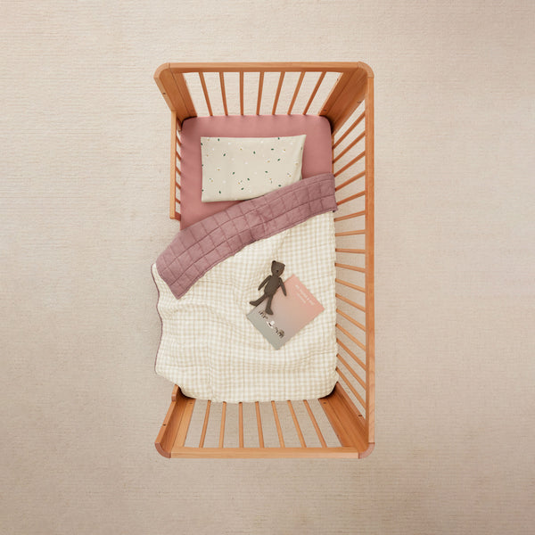Quilted Coverlet 3.5 TOG Rosy Gingham on toddler bed
