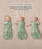 Three side-by-side images showing a baby demonstrating how to transition a Cocoon Swaddle Bag into an arms-out Sleep Bag.
