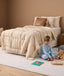 Convertible cotton quilt on single bed with child wearing dragonflies pyjamas