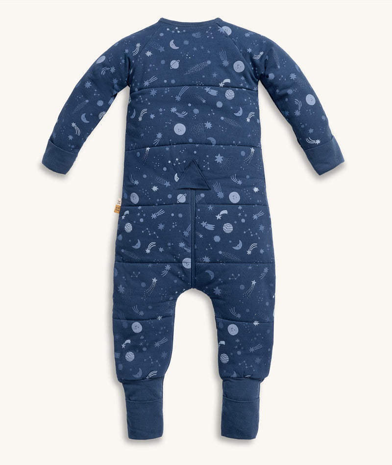 Back view of the ergoPouch Sleep Onesie 2.5 TOG in Starbeam, featuring a blue base color and star and moon all -over print.