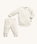 ergoPouch Two-piece Long Sleeve Baby Pyjamas in Oatmeal Marle, featuring press stud on the shoulder