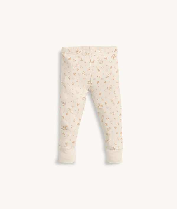 Cream patterned Pyjama pants with ankle cuffs set against a plain background.