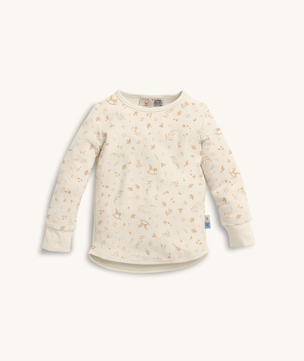 Cream patterned Long Sleeve Pyjamas top set against a plain background.