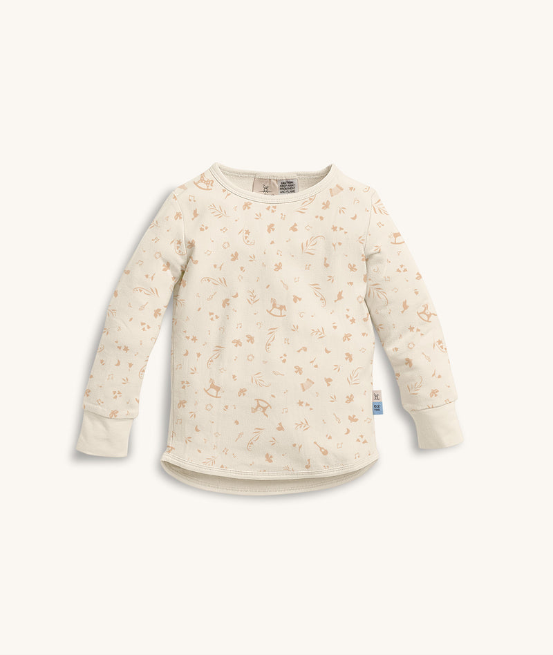 Cream patterned Long Sleeve Pyjamas top set against a plain background.