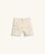Cream patterned pyjama shorts featuring elastic waist.