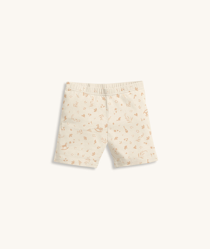 Cream patterned pyjama shorts featuring elastic waist.