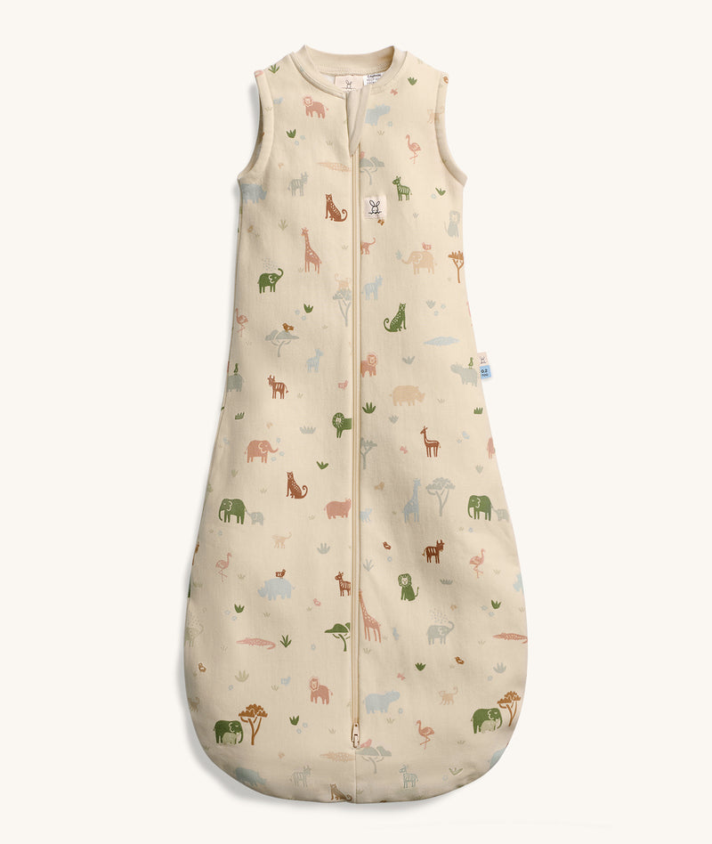 ergoPouch Sleeping Bag 0.2 TOG Savannah, featuring safari animal print