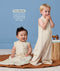 Two toddlers wearing cream convertible sleep suit bag, demonstrating the bag mode on the left and separate legs mode on the right with text highlighting 