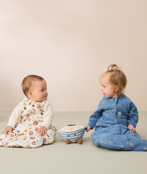 Sleeping Bag 3.5 TOG Sleeved Bon Appetit & Petit Pretzel infants sitting