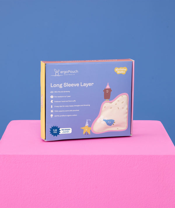 ergoPouch AU Long Sleeve Layer 0.2 TOG Birthday Blobs Packaging