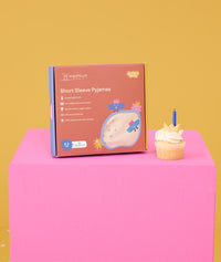 ergoPouch AU Short Sleeve Pyjamas 0.2 TOG Birthday Blobs Packaging