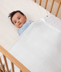 HugMe Blanket Midnight Stripe newborn tucked in