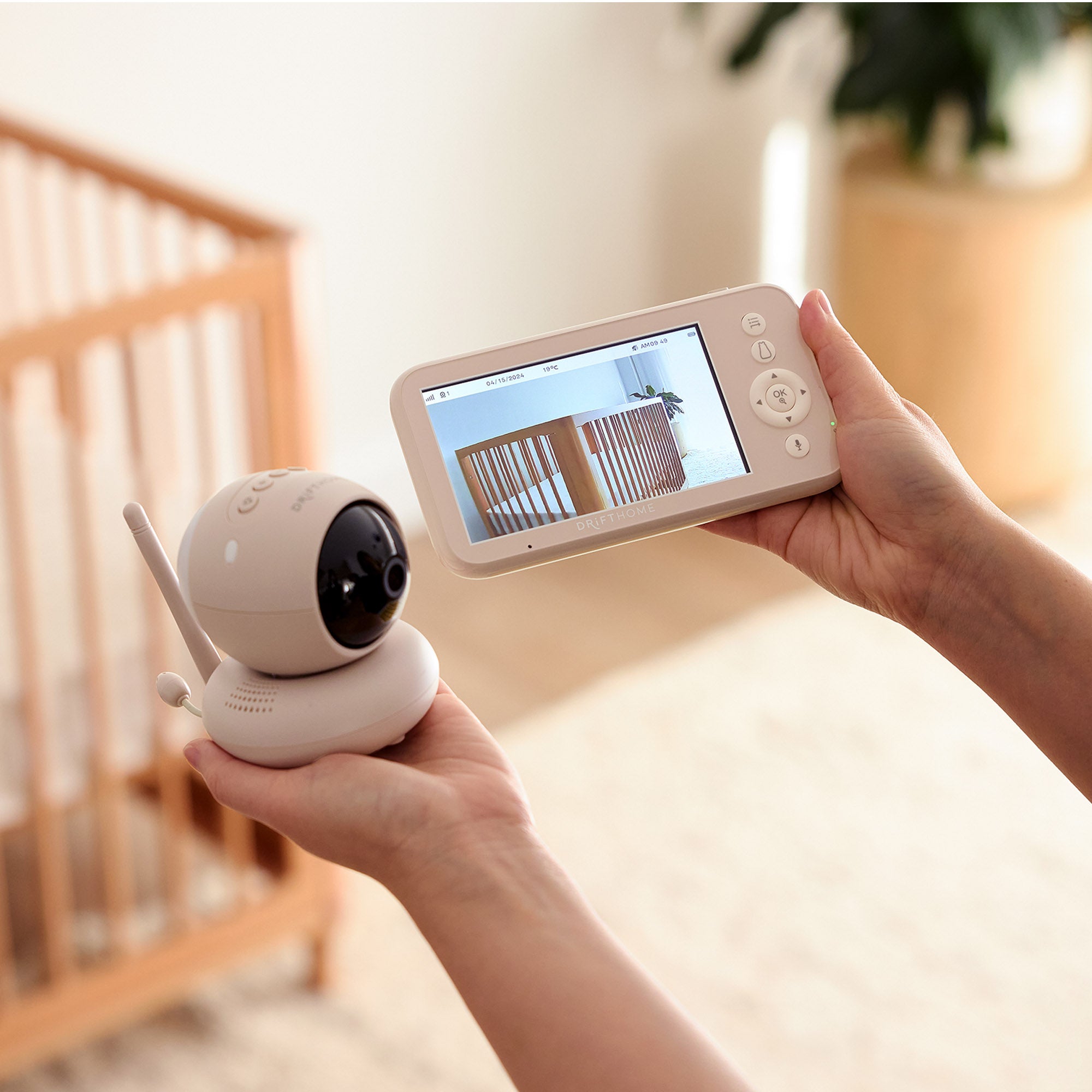 Preview of the monitor and camera for the ergoPouch Drift Home Baby Monitor and Smart TOG Guide, a one-of-a-kind baby monitor