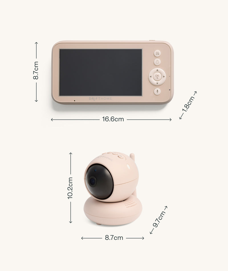 Size dimensions of ergoPouch Drift Home Baby Monitor and Smart TOG Guide