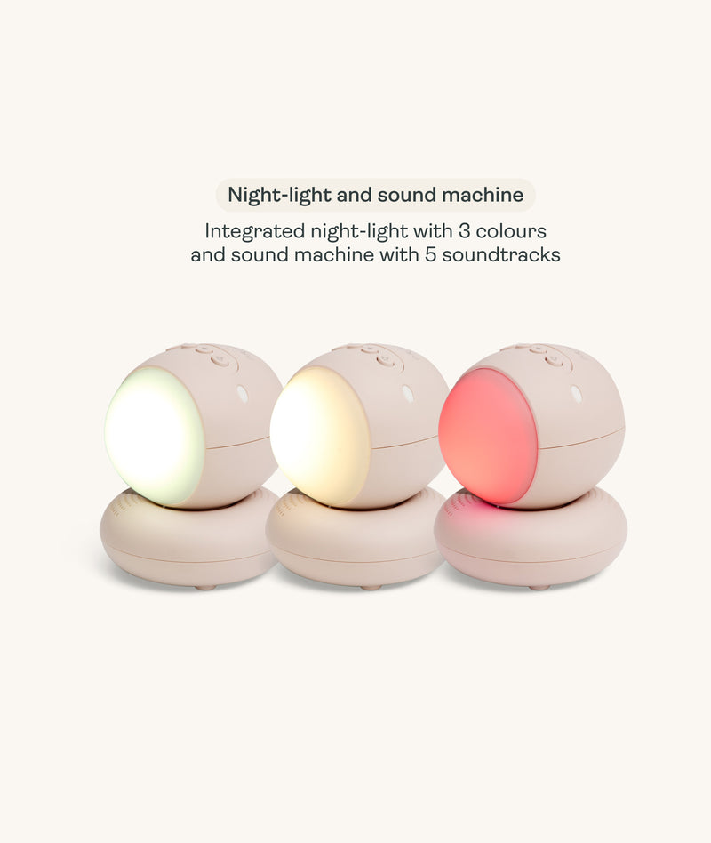 The ergoPouch Drift Home Baby Monitor and Smart TOG Guide has three integrated night-light colours and a sound machine with five soundtracks 