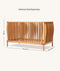 Wooden cot with dimensions on a white background