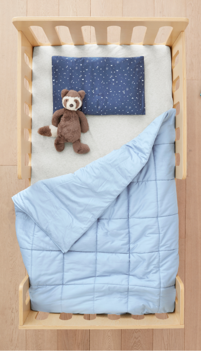 Save 20% when you purchase from our Toddler Bedding Pack. Includes GOTS certified organic cotton Convertible Quilt and Organic Fitted Sheet & Toddler Pillow.