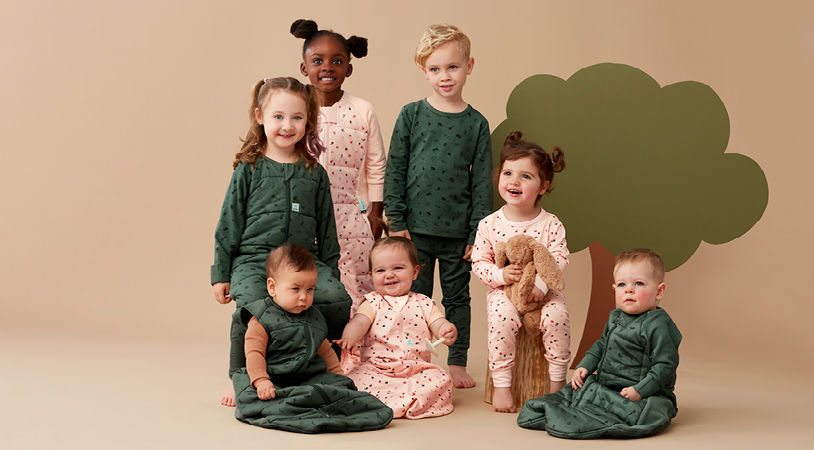 Group of babies, toddlers and kids in winter sleepwear by ergoPouch